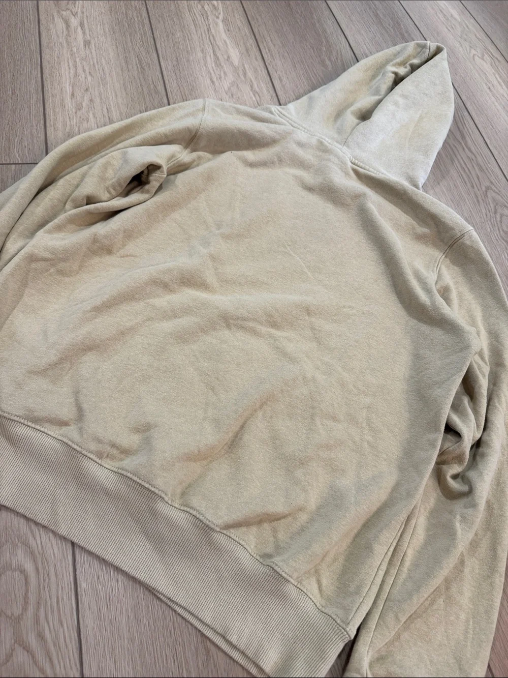 The North Face Logo Pull Over Hooded Sweatshirt Tan White mens size M hike